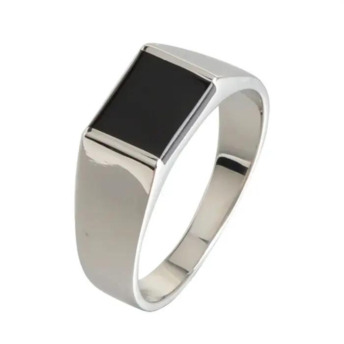 Keisha Lena 2025 bague rectangulaire en pierre d'agate noire en acier inoxydable 316L pour homme bijoux bagues à la mode