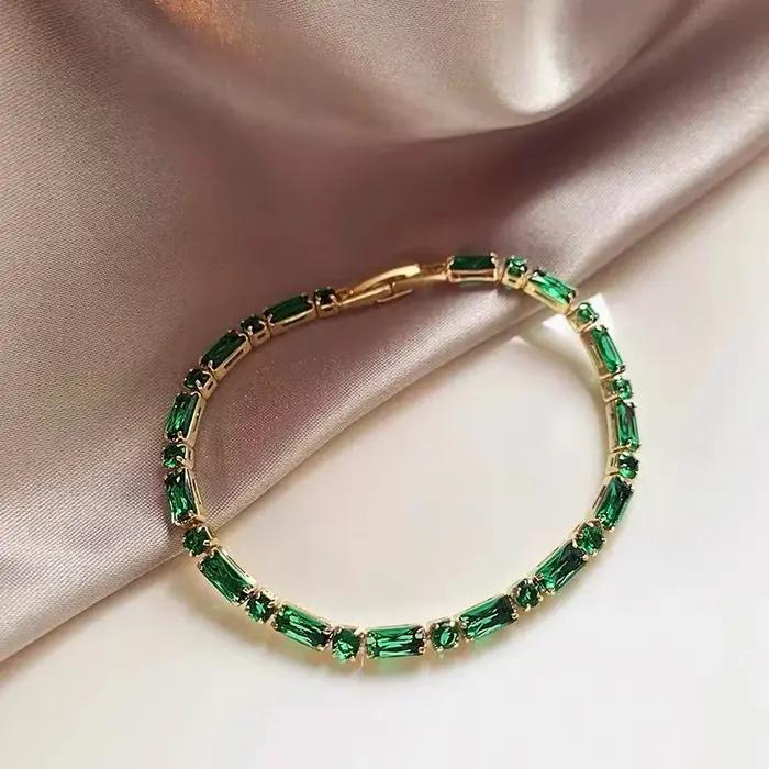 Bracelet de luxe français en alliage de cuivre et métal épissé en Zircon vert