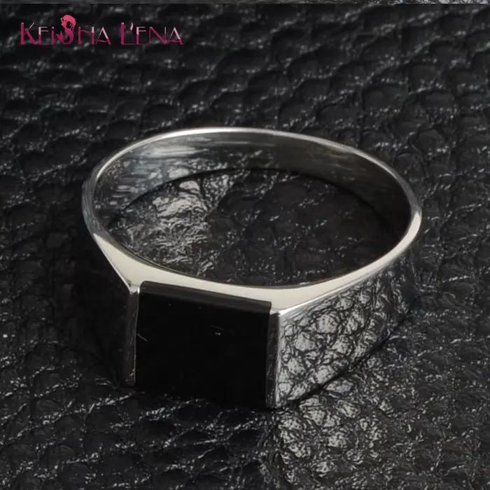 Keisha Lena 2025 bague rectangulaire en pierre d'agate noire en acier inoxydable 316L pour homme bijoux bagues à la mode