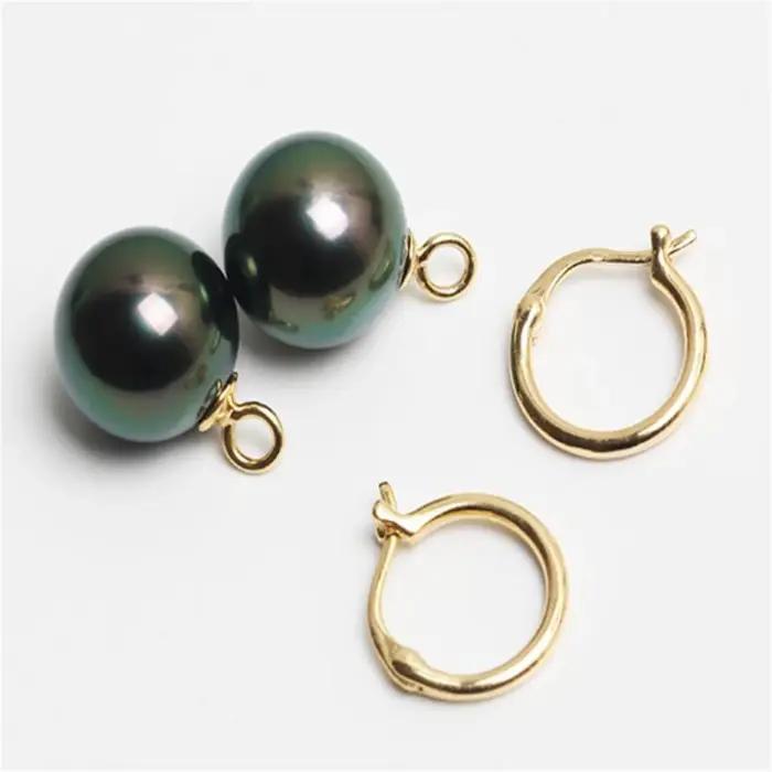 Boucle d'oreille en perles de coquillage de mer du sud noires de Tahiti