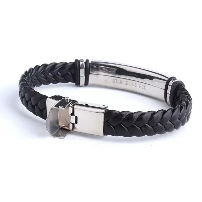 Bracelet en cuir tissé avec message personnalisé acier inoxydable pour homme femme sécurité style punk occassions spéciales