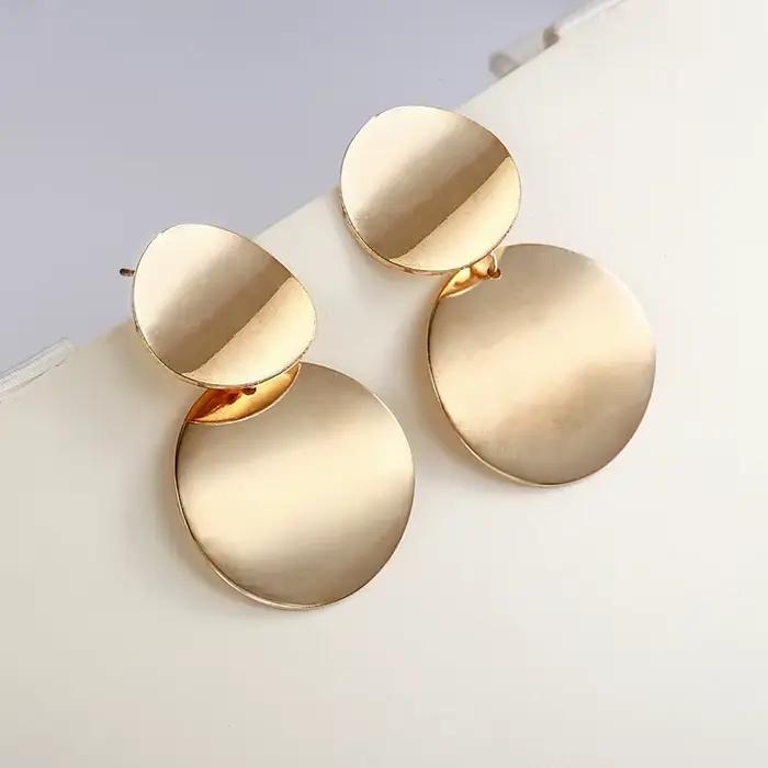 Boucles d'oreilles de luxe en métal doré pour femmes, grand cercle rond tendance, bijoux Vintage de