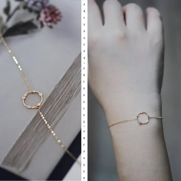 Bracelet en argent Sterling 925 français Simple et rond Pavé pour femmes