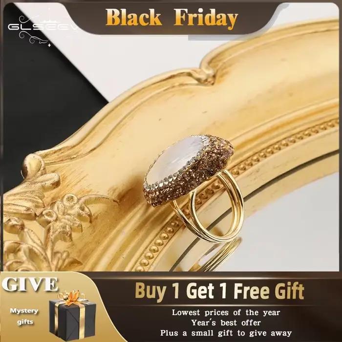 GLSEEVO-Bague en Perles Baroques Naturelles pour Femme, Strass Incrustés à la Main, Mode Exquise, Personnalité, Luxe, ix, Bijoux pour Dames, Nouveau