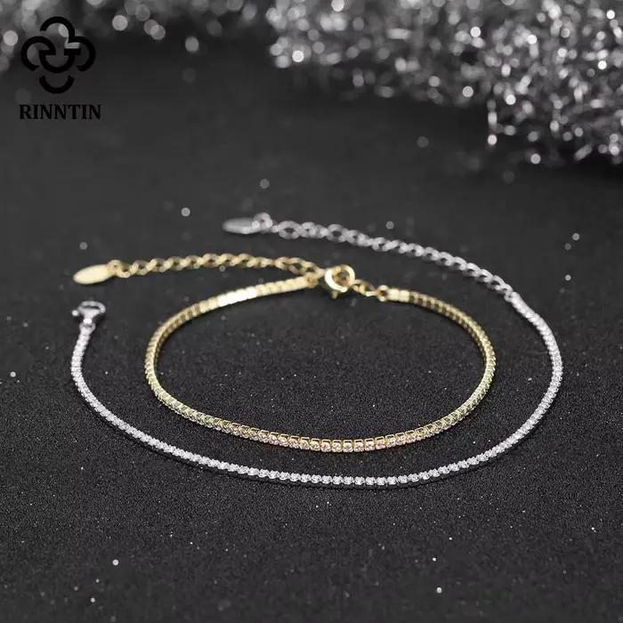 Rinntin-Bracelet de tennis brillant pour femme, argent regardé 925, sertissage Bazel, bijoux de luxe, 1.5mm, SB190