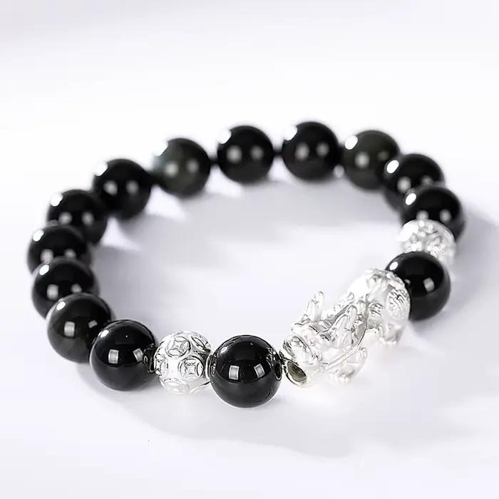 Heren – Bracelets en pierre d'obsidienne noire