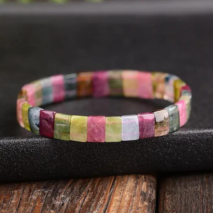 JoursNeige-Bracelet en Pierre de Tourmaline Arc-en-ciel Naturelle