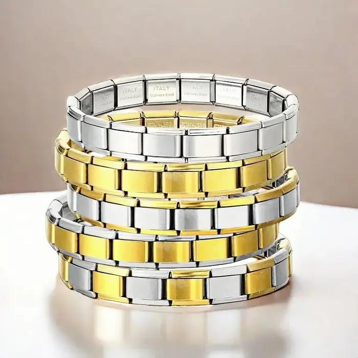 Bracelet à breloques italien en acier inoxydable doré pour femmes et hommes