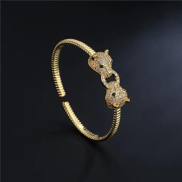 Bracelet ouvert tête de chimléopard pour hommes et femmes, bracelet en or 18 carats, plaqué or, cade