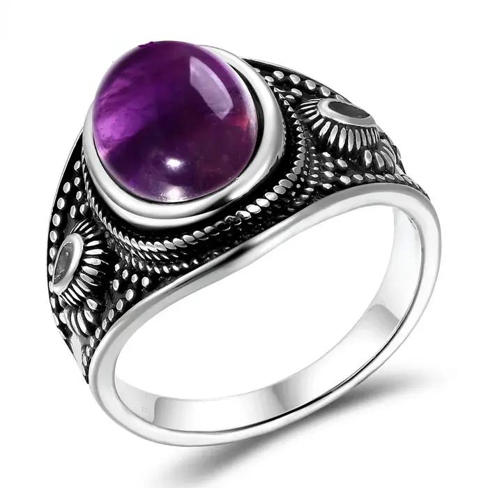 Bague en argent naturel sertie d'améthyste pour femmes, style punk, cadeau d'anniversaire, mariage, engagement, bijou de qualité supérieure