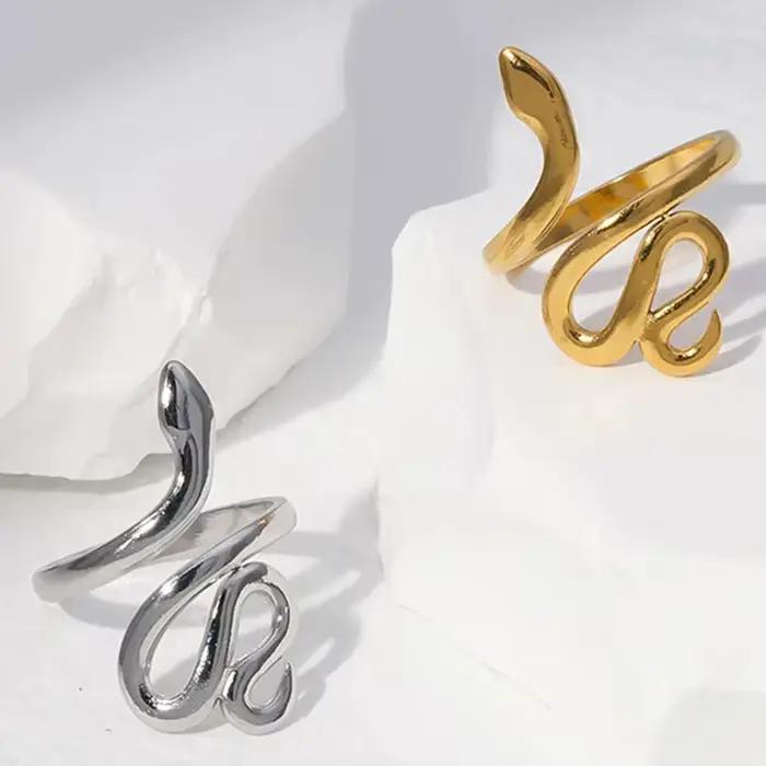 Bagues serpent en acier inoxydable pour femmes et hommes, couleur or, anneau ouvert et réglable, Vintage, gothique, esthétique, bijoux cadeaux anillos mujer