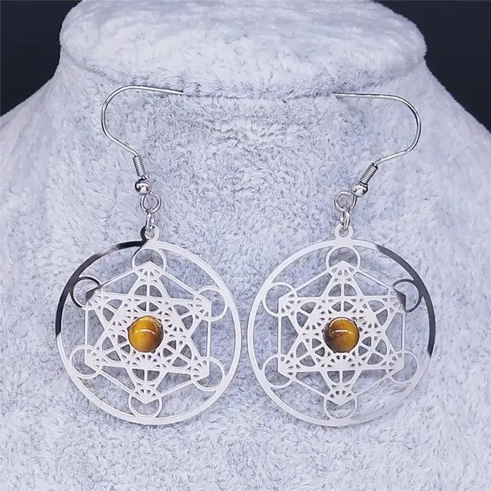Boucles d'Oreilles en Acier Inoxydable et Pierre Naturelle