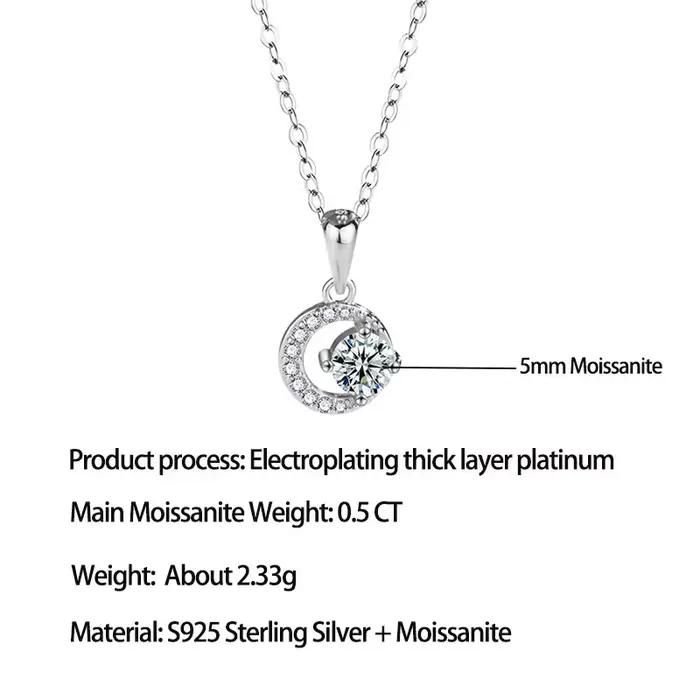 Collier pendentif lune en moissanite en argent sterling S925 LinkerLove pour femme
