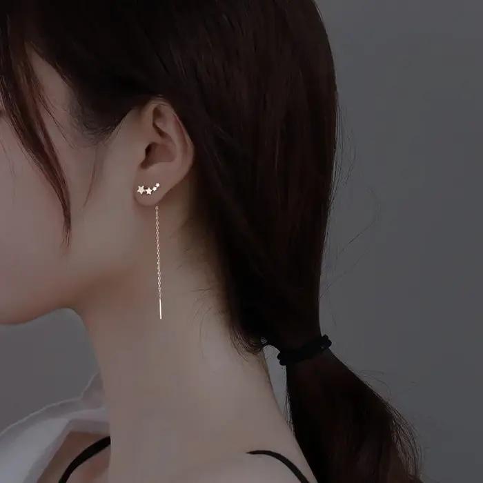 Boucles d'oreilles longues pompon en argent 925 pour femmes