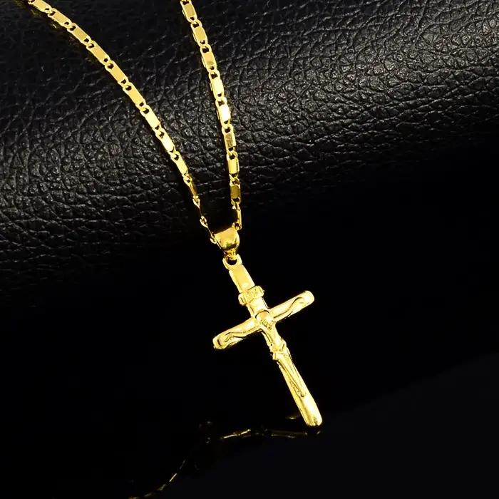 Nouveau collier en or 24K pendentif croix