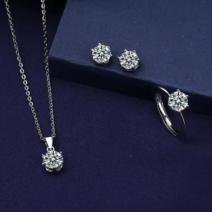 Vente flash - Ensemble de bijoux en argent sterling 925 avec moissanite pour femmes - Collier