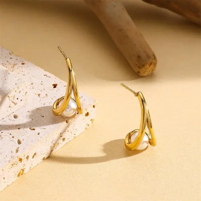Boucles d'Oreilles en Acier Inoxydable et Perles Métalliques
