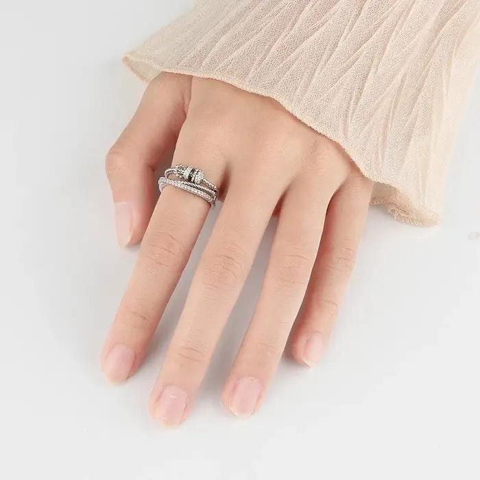 Bague anti-stress réglable en argent sterling 925 Trumium pour femme avec perle