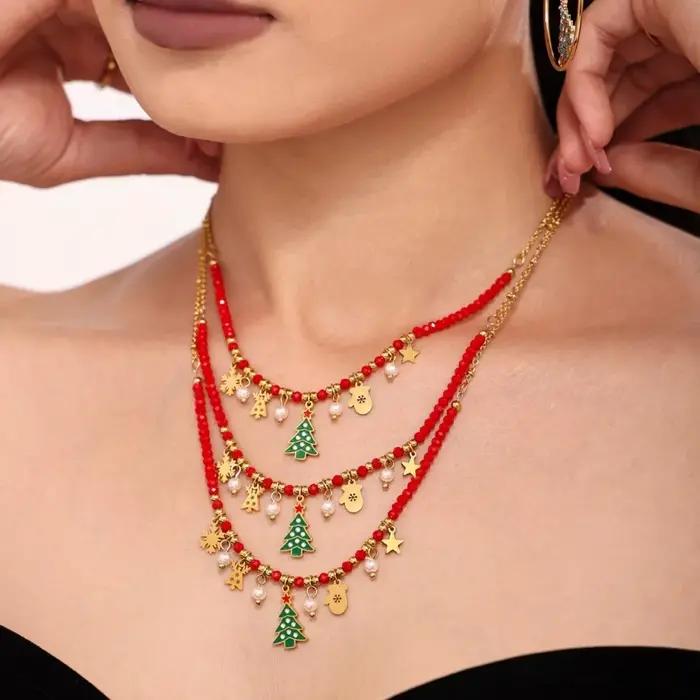 Colliers pendentifs en forme de renne et cloche pour femmes