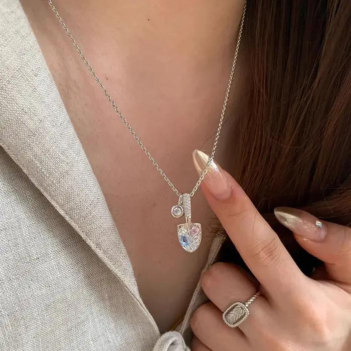 Collier créatif en argent brillant 925 incrusté de diamant rose bleu dégradé