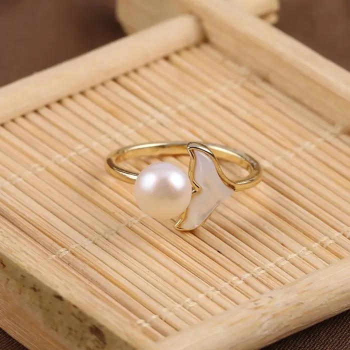 Bagues en perles d'eau douce naturelles plaquées or pour femmes