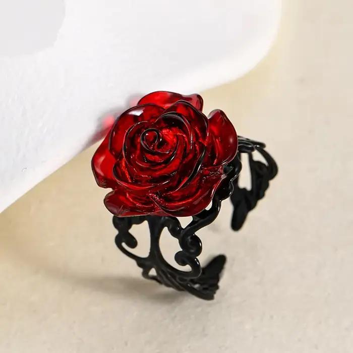 Bague Rose Rouge Gothisme Vintage Paganisme pour Femmes Occasions Spéciales Halloween Branchées