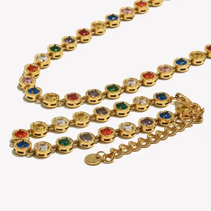 E.B.belle – collier rond de luxe multicolore en Zircon, Bracelet en acier inoxydable plaqué PVD, Style classique, bijoux de fête brillants et chics