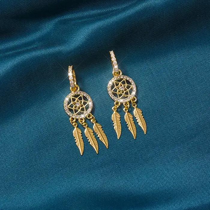 Boucles d'oreilles YILUOCD attrape-rêves en plume pour femmes avec zircon AAA élégantes pour anniversaires et événements spéciaux