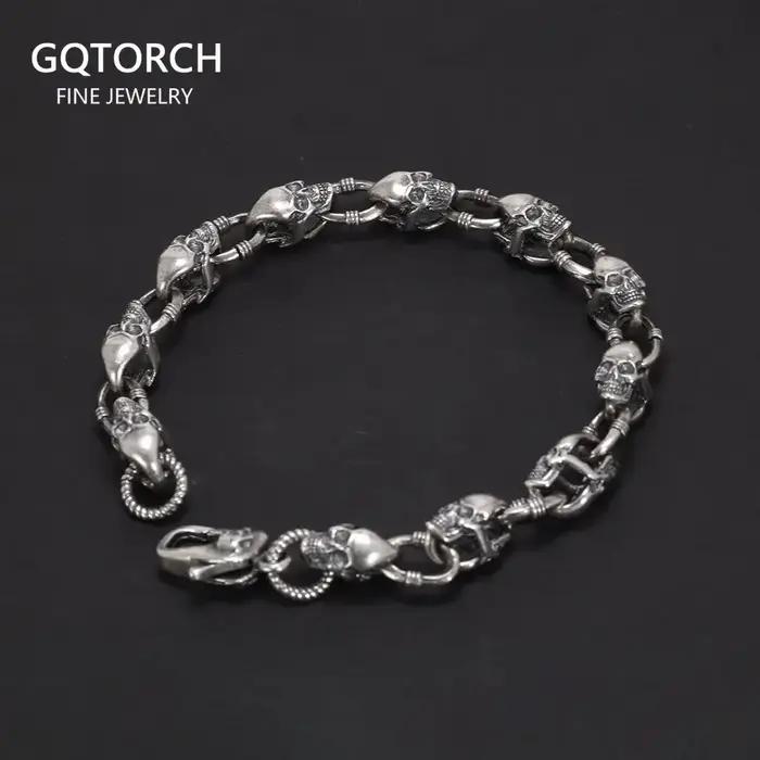 Bracelet chaîne tête de mort en argent Sterling 925 véritable pour hommes et femmes, bijoux gothique