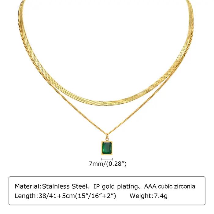 Collier pendentif zircon vert rétro pour femme luxe occasion spéciale cadeau anniversaire style moderne acier inoxydable plaqué or zirconium personnalisable
