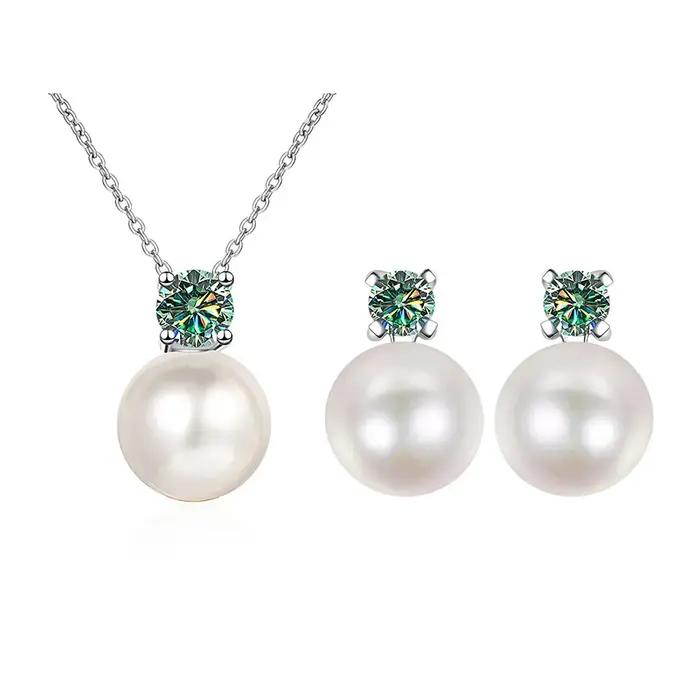 PomerceJelly-Ensemble de bijoux Moissanite avec collier et boucles d'oreilles en argent regardé 925 GRA