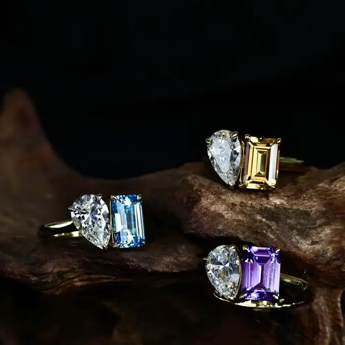 WUIHA 925 argent Sterling aigue-marine émeraude Citrine améthyste diamants à haute teneur en carbone pierres précieuses bague de fiançailles de mariage bijoux fins