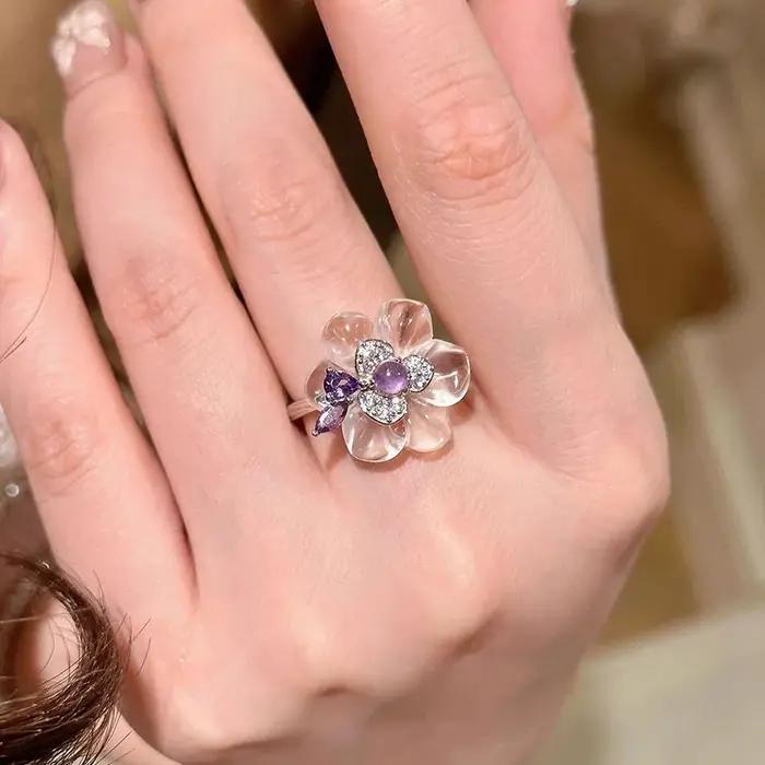 Bagues romantiques en cristal violet pour femmes