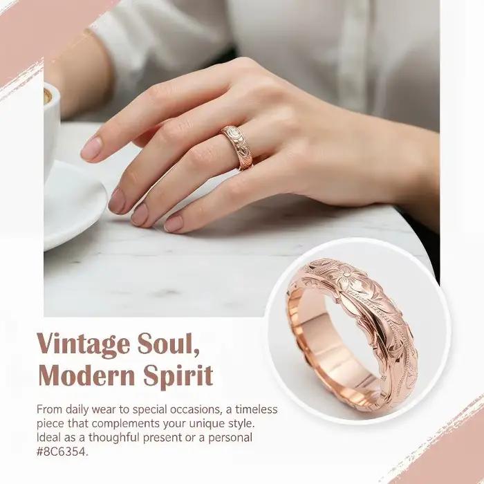 Bague en or rose sculptée en forme de rose suspendue pour femmes