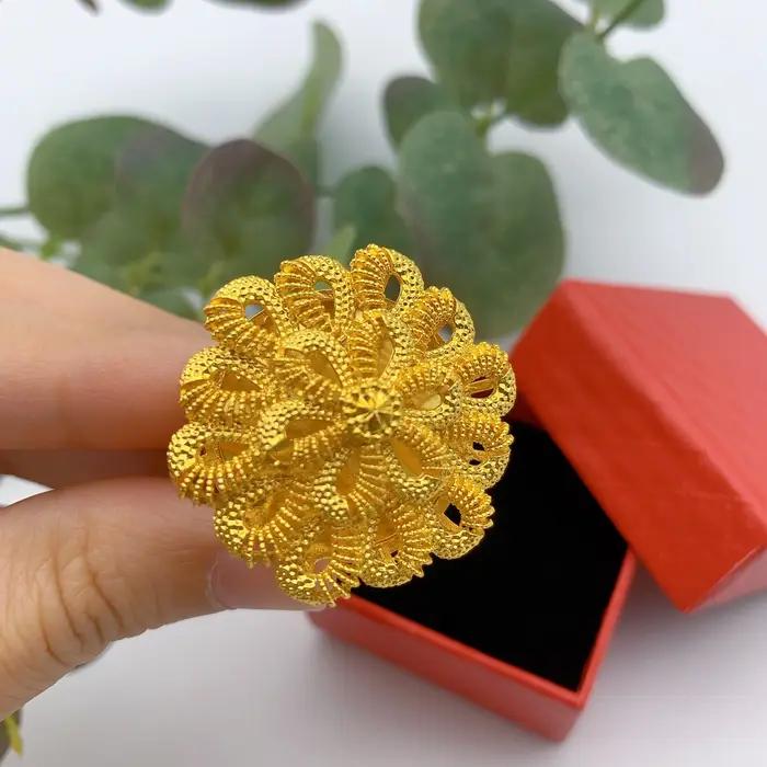 XUHUANG ethiopie bijoux 24K couleur or grandes femmes anneaux dubaï africain luxe grand anneau adapté aux cadeaux de mariage et de fête