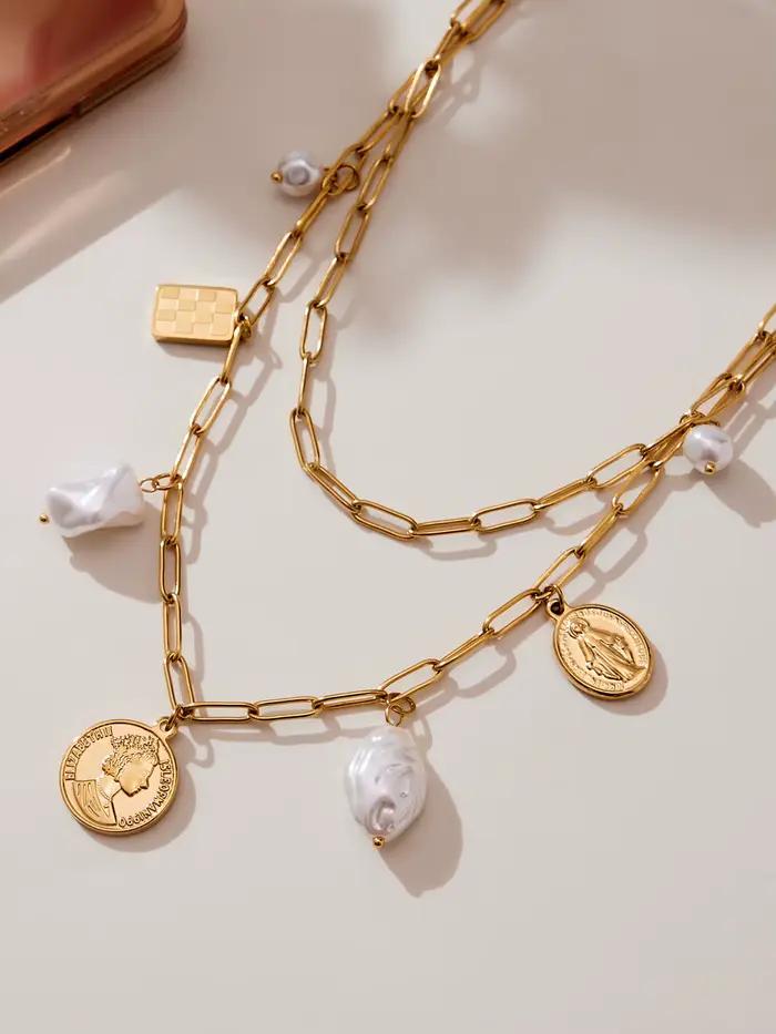 Liora Style coréen Imitation perle pendentif breloques colliers Bracelets pour Femme chaîne en acier inoxydable