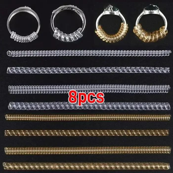 Réducteur de taille de bague, outils, anneaux à ressort en spirale réglables, tendeur Transparent Invisible, outil de redimensionnement, protection de bijoux, 8 pièces/ensemble