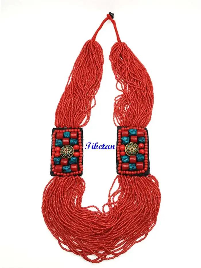 Grand collier ethnique tibétain traditionnel