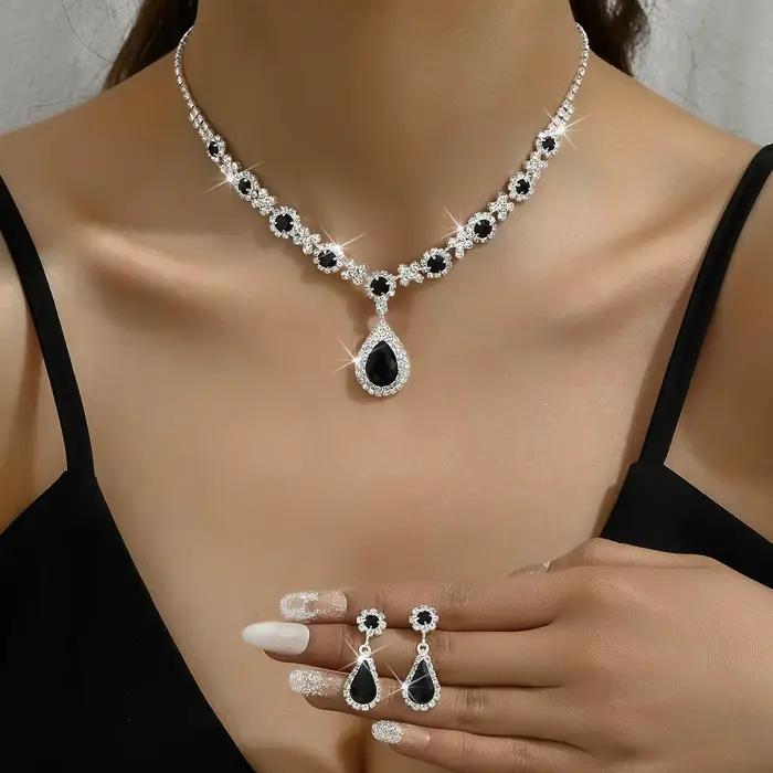 Ensemble de 3 colliers gouttelettes de cristal pour femmes, avec boucles d'oreilles, accessoires pou