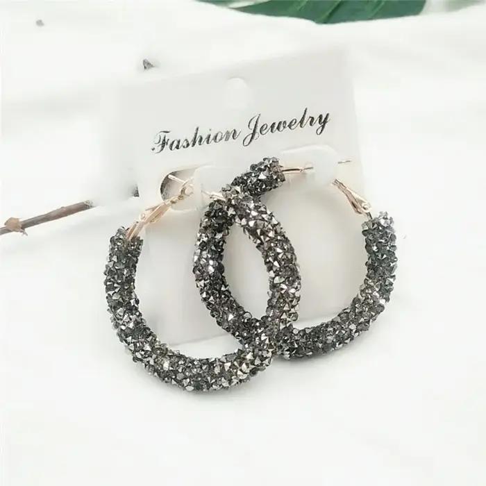 Boucles d'oreilles breloques fête exagérée géométrique ronde cercle brillant cristal givré grandes