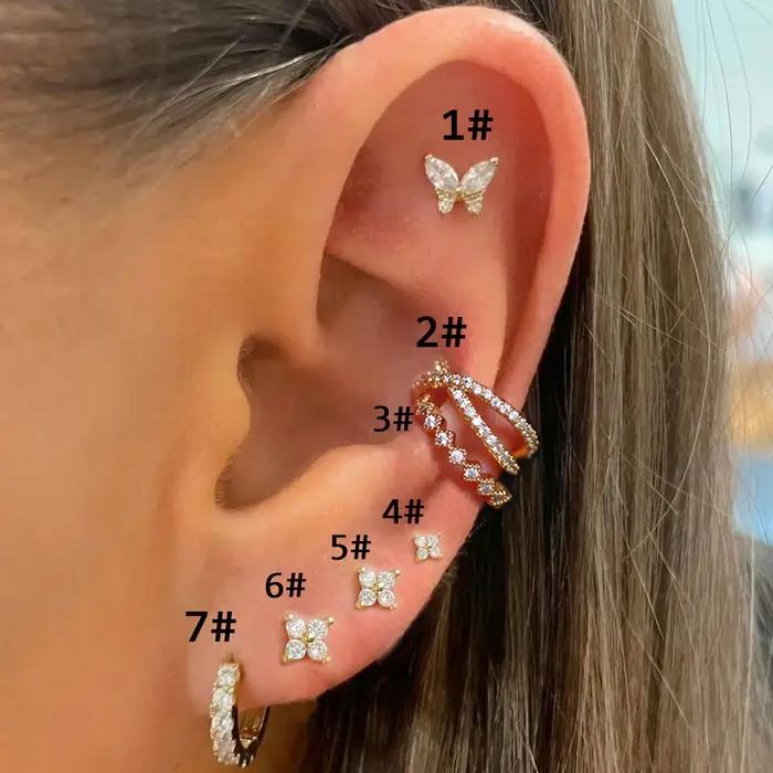 Helix Ear Fake Piercing Boucles d'oreilles pour femme, Dainty Butterfly, Flower Zcompresses, Rook Tr