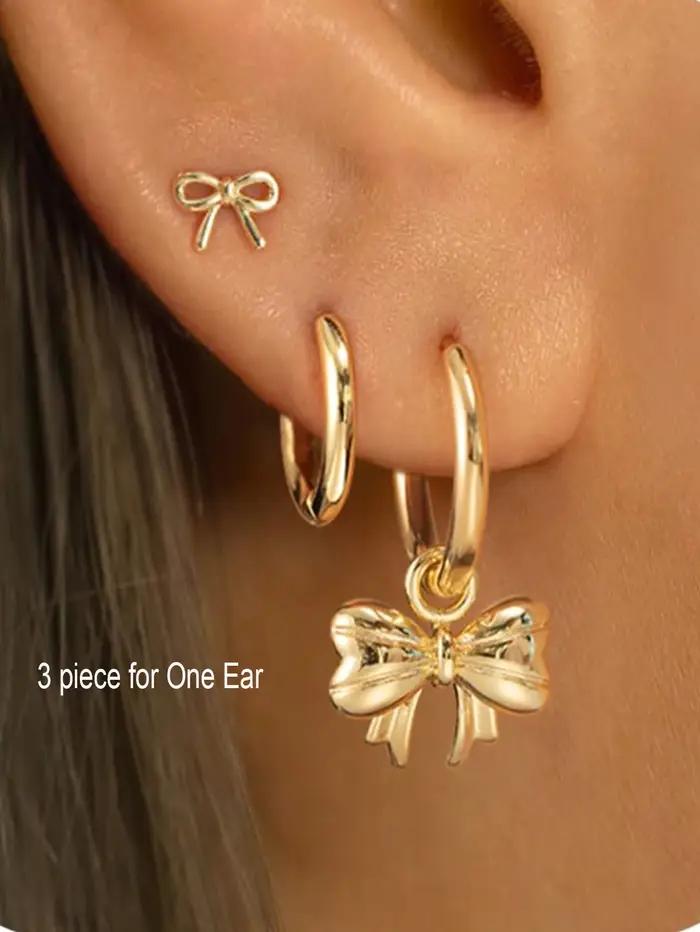 Boucles d'oreilles créoles en zircone cubique avec nœud en forme d'étoile dorée pour femmes, style classique, orifice Helix, Tragus, Cartilage, Huggie, bijoux de perçage polyvalents