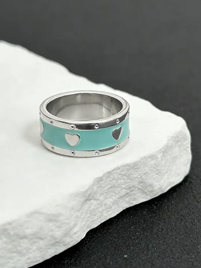 1 bague minimaliste en argent plaqué s925 avec cœur bleu émaillé