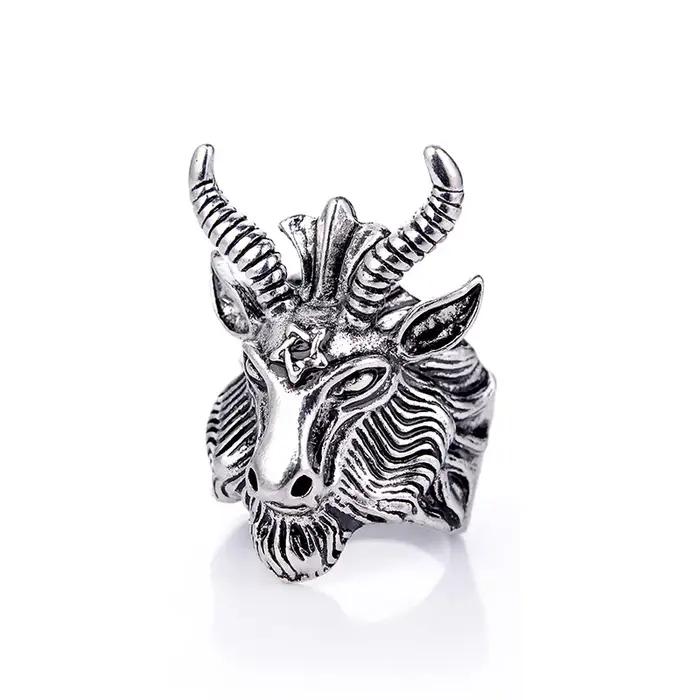 Grand anneau rétro Sigil de Baphomet pour hommes, Punk gothique Rock hip hop, anneau ouvert, bijoux