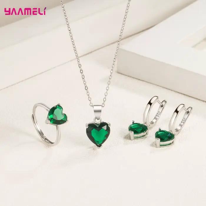 Bijoux fins en argent Sterling 925, coffrets cadeaux pour femmes, cœur romantique, boucles d'oreilles Huggie en Zircon, pendentif, collier, bague