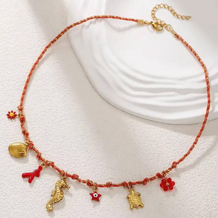 Collier pendentif de Style marin pour femmes, collier en chaîne tissée à la main avec breloques, déc