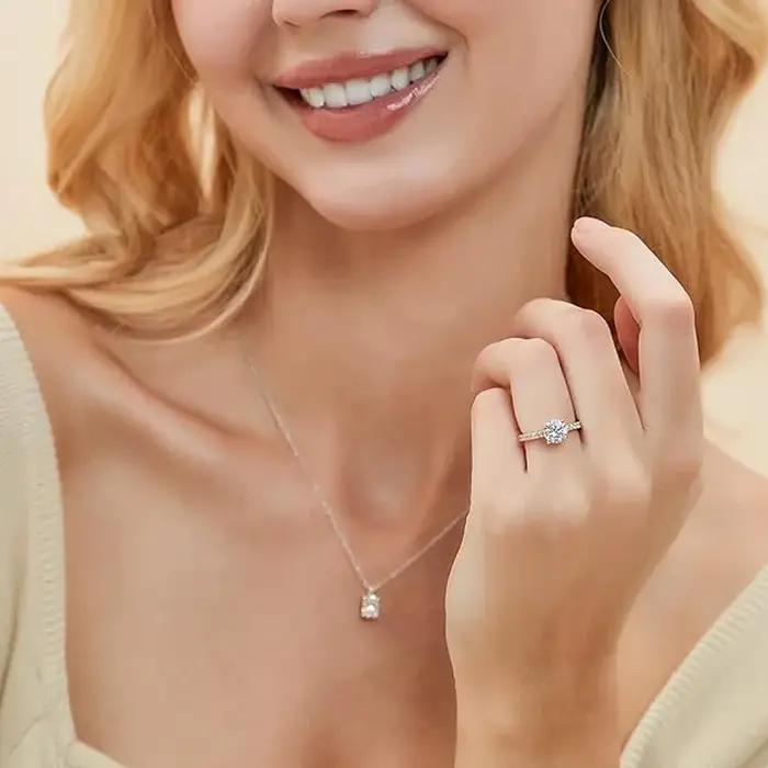 Bague solitaire en Moissanite certifiée Lnngy