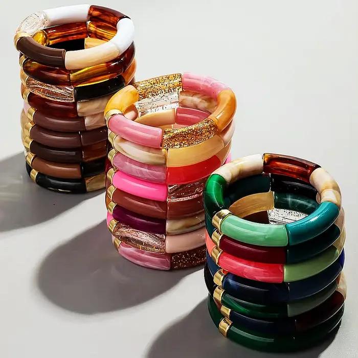 Bohomia nouveau acrylique gros bambou empilable Bracelet pour femmes Boho élastique coloré Tube perles Bracelets 2025 bijoux de mode