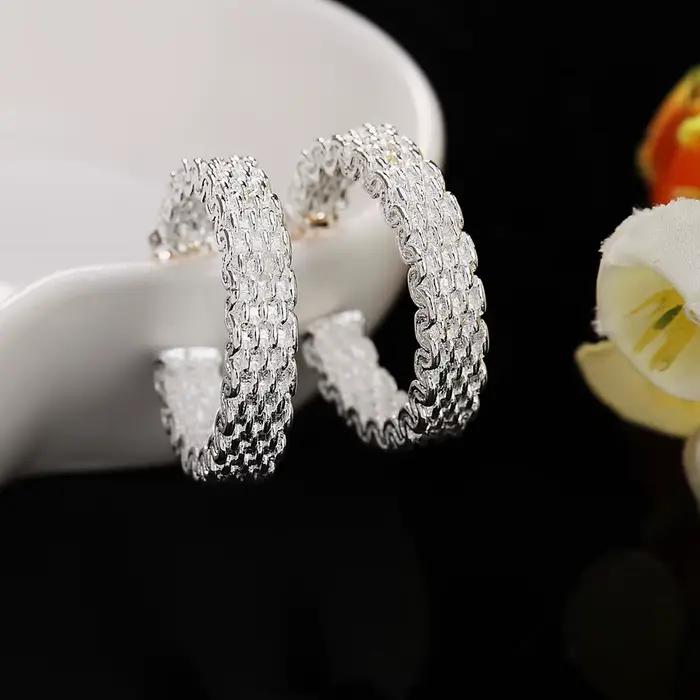 Boucles d'oreilles en argent Sterling 925, boucles d'oreilles en maille à la mode, cadeaux de bijoux
