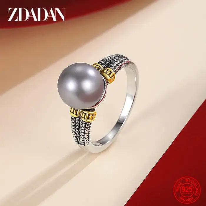 Bague en argent sterling 925 sertie de perles d'eau douce presque rondes élégante pour femmes occasions spéciales anniversaire mariage